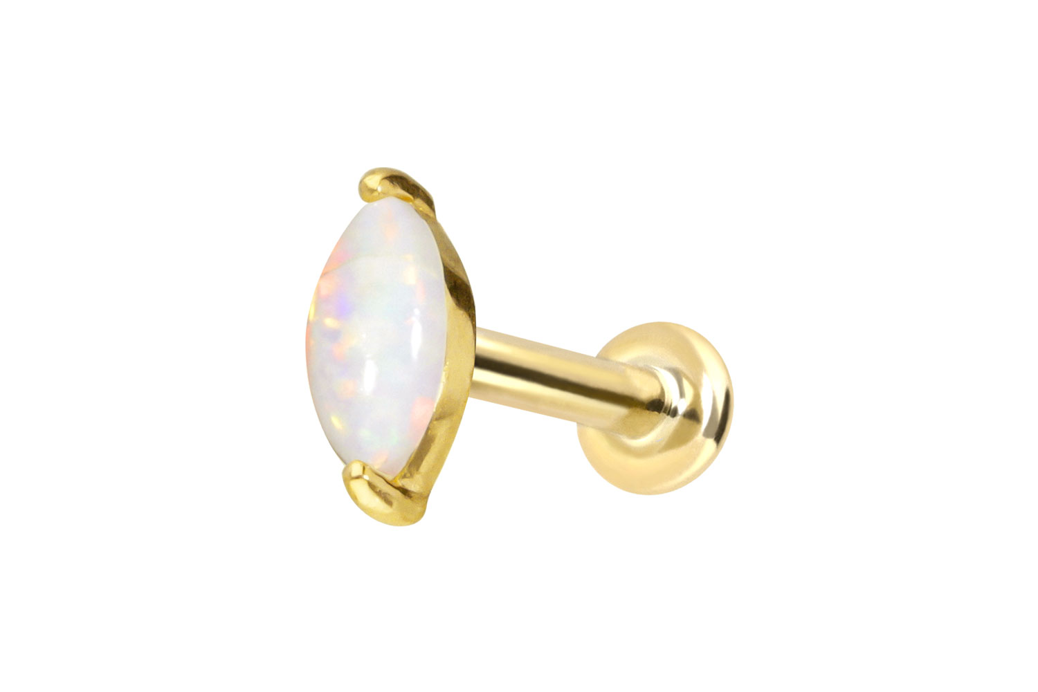 14 Karat Gold Labret Piercing mit Innengewinde OVALER SYNTHETISCHER OPAL